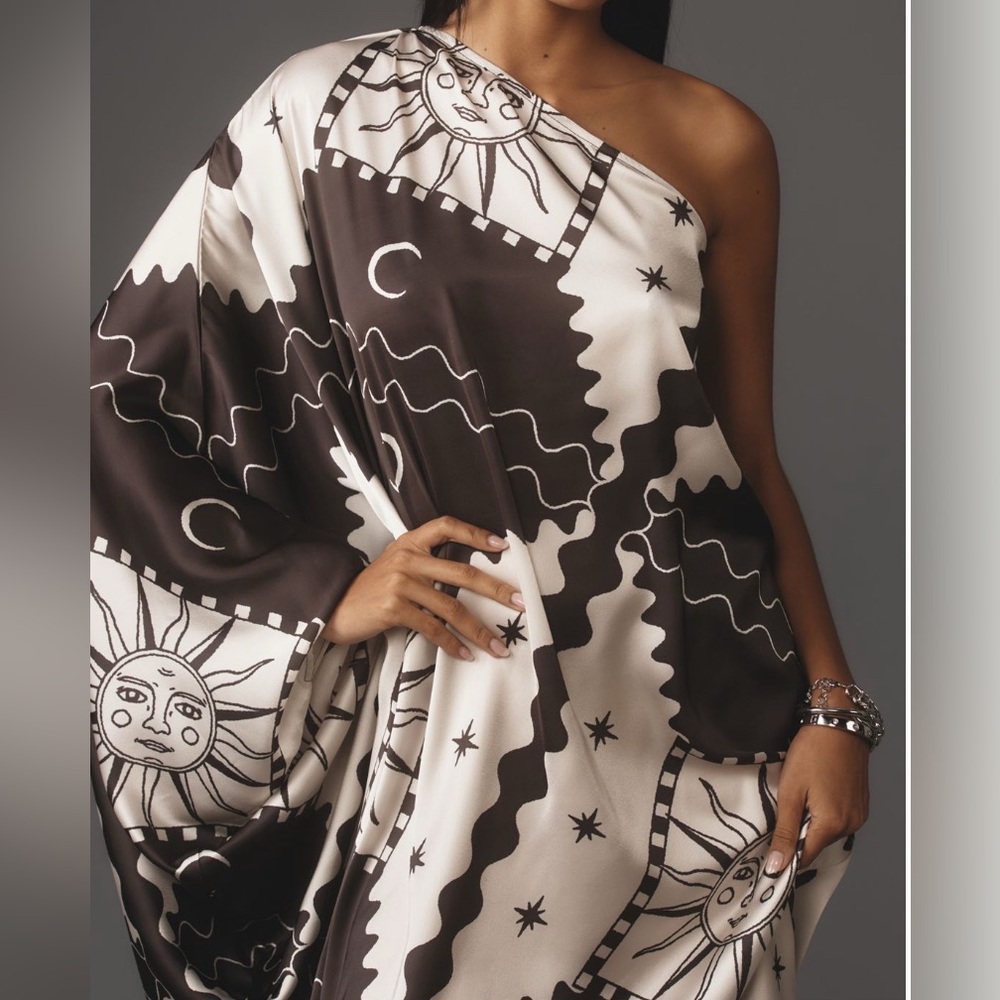 Anthropologie Tigre Indigo Silky One-Shoulder Kaftan